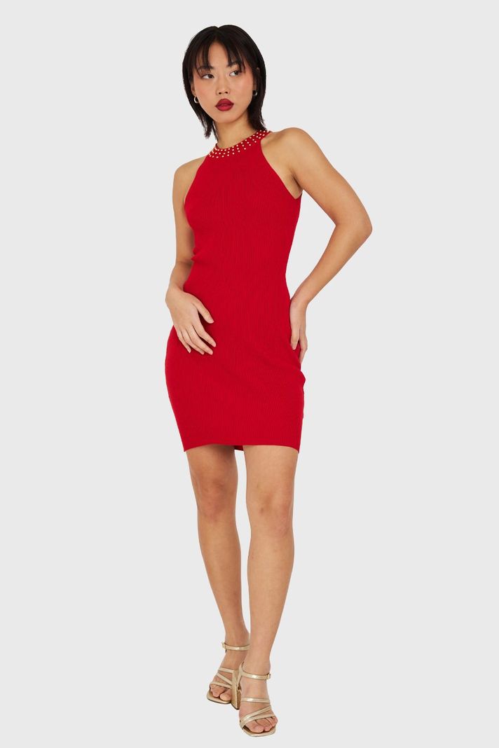 Vestido Tubo Con Strass Rojo Nicopoly-1