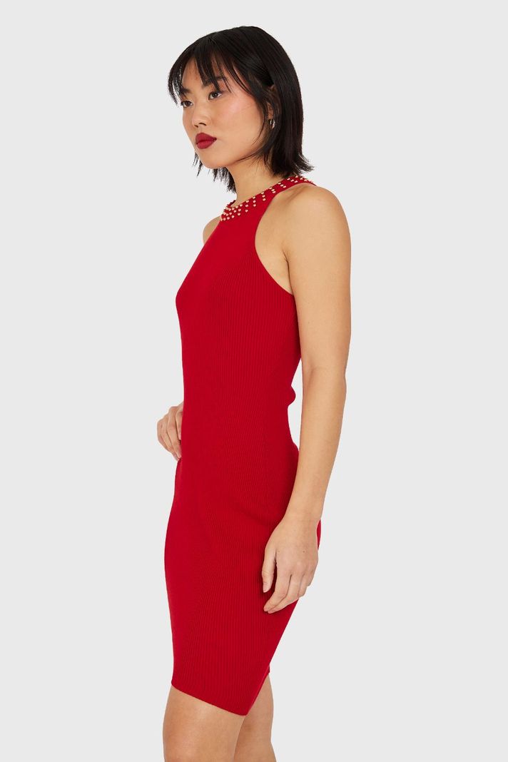 Vestido Tubo Con Strass Rojo Nicopoly-2