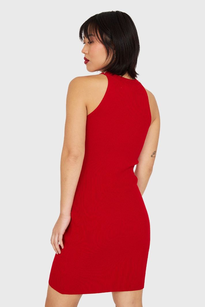 Vestido Tubo Con Strass Rojo Nicopoly-3