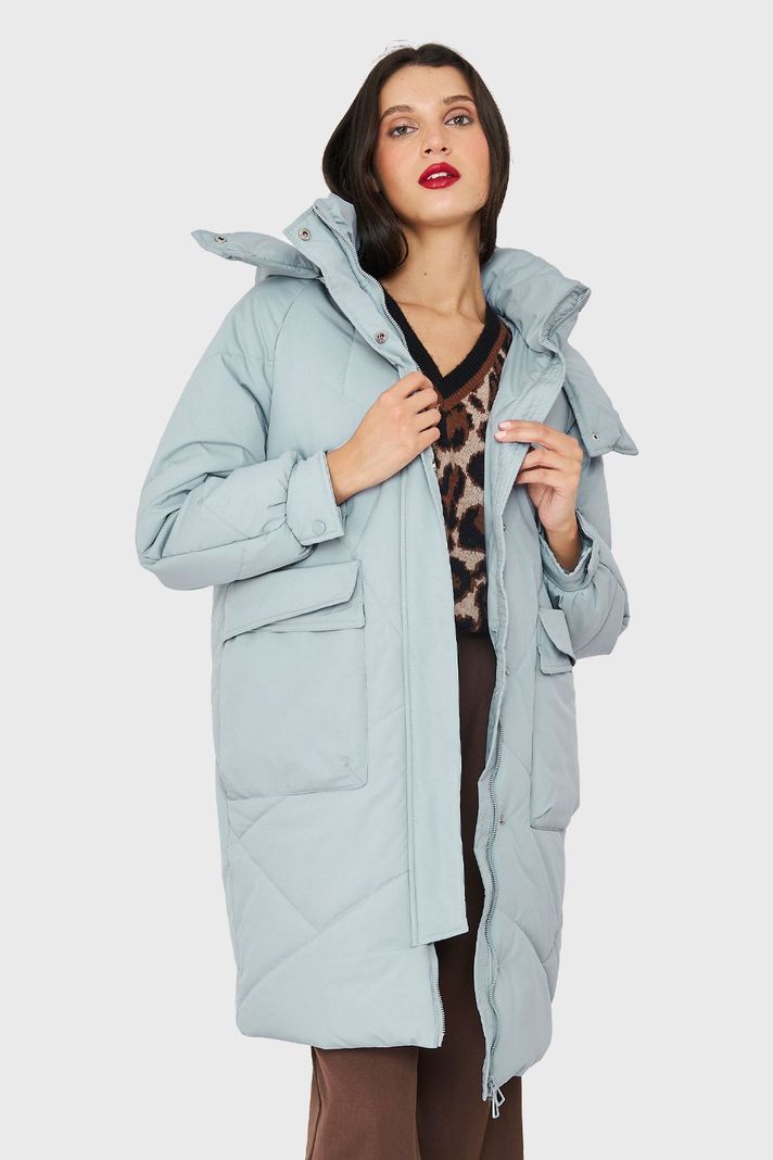 Parka Acolchada Bolsillos Grandes Celeste Pastel Nicopoly-0