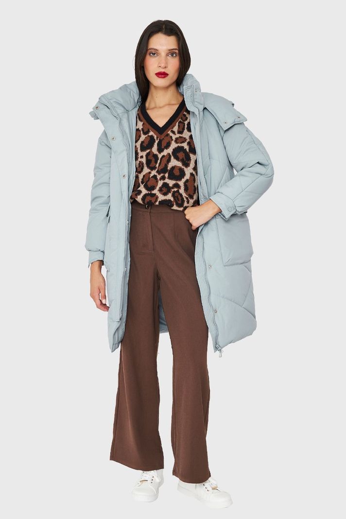 Parka Acolchada Bolsillos Grandes Celeste Pastel Nicopoly-1