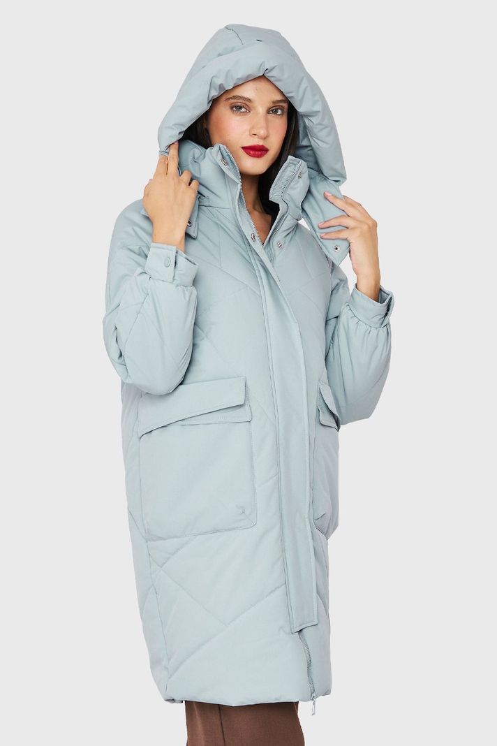Parka Acolchada Bolsillos Grandes Celeste Pastel Nicopoly-2