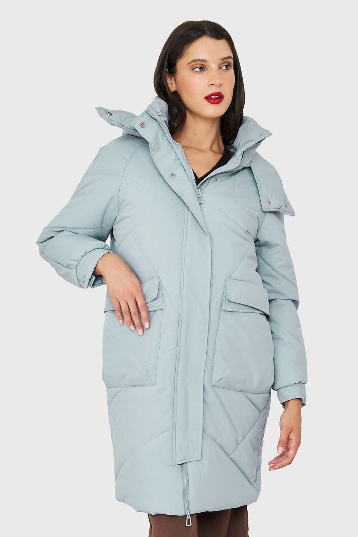 Parka Acolchada Bolsillos Grandes Celeste Pastel Nicopoly-4