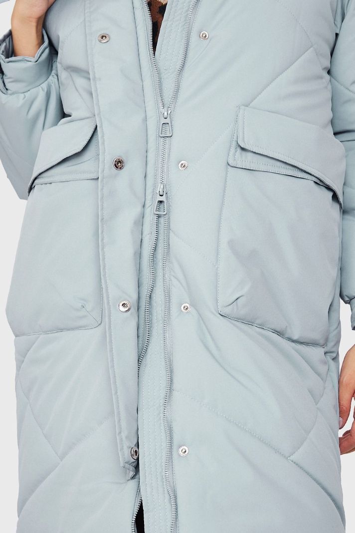 Parka Acolchada Bolsillos Grandes Celeste Pastel Nicopoly-5