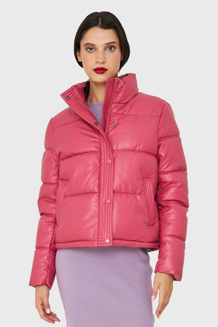 Parka Corta Tipo Ecocuero Rosado Chicle Nicopoly-0