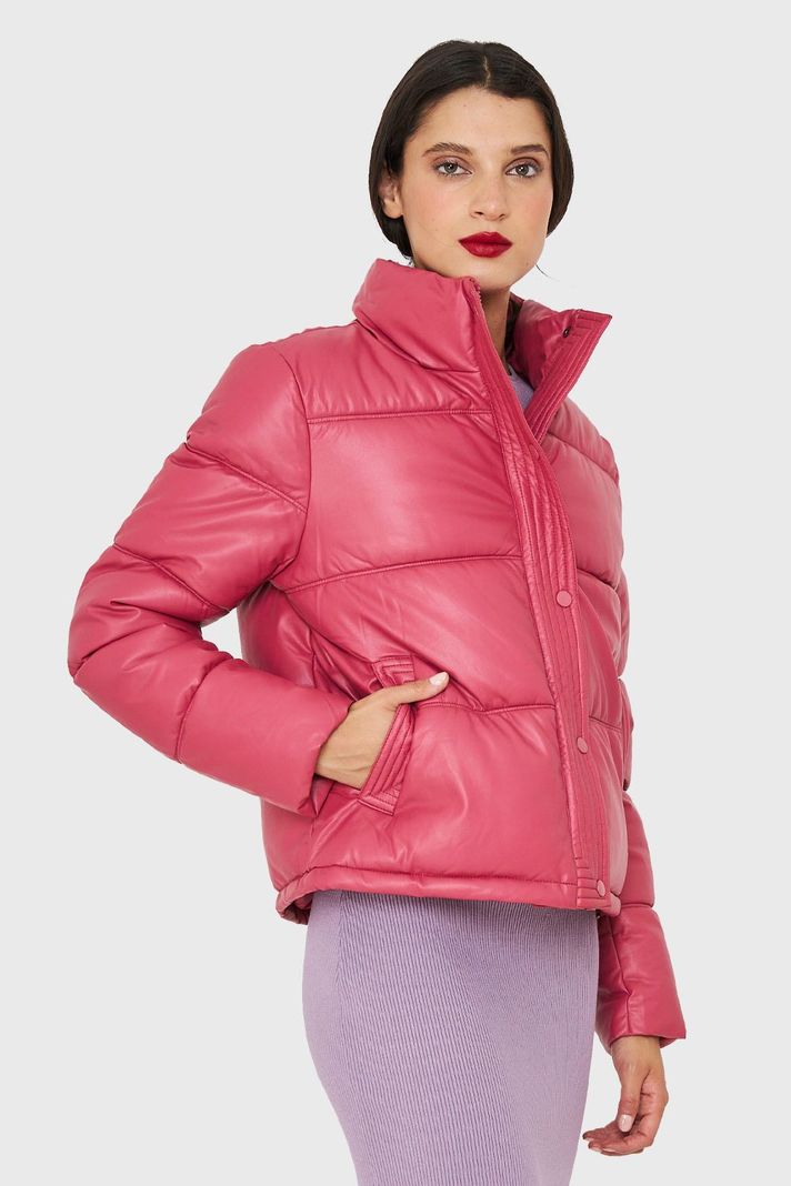Parka Corta Tipo Ecocuero Rosado Chicle Nicopoly-2