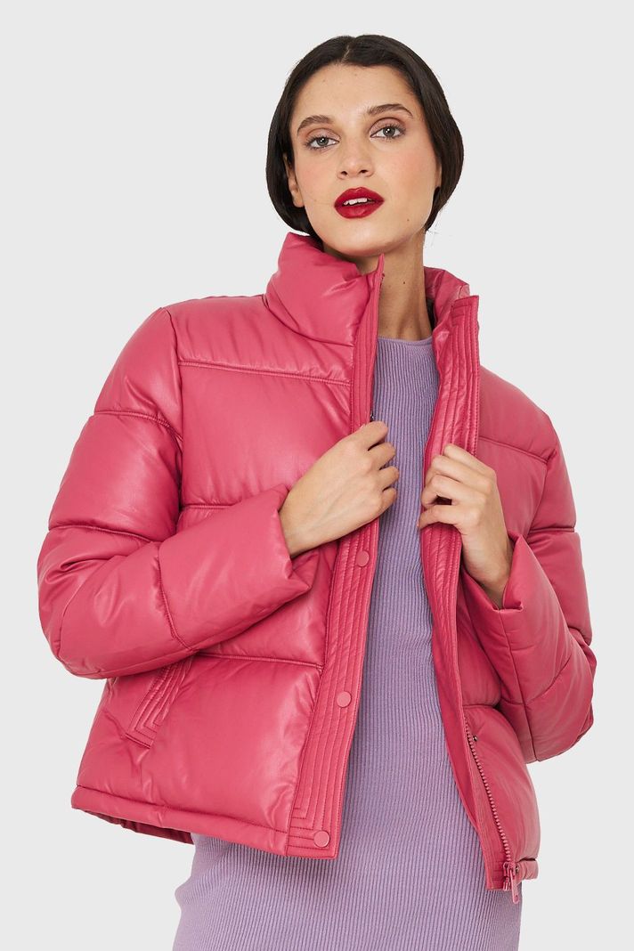Parka Corta Tipo Ecocuero Rosado Chicle Nicopoly-4