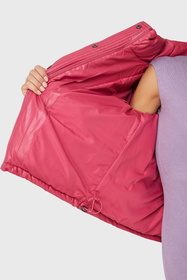 Parka Corta Tipo Ecocuero Rosado Chicle Nicopoly-5