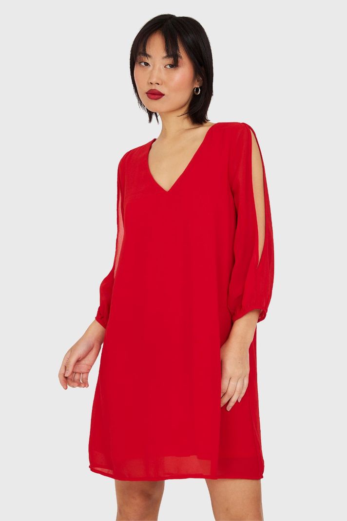 Vestido Corto Aberturas Mangas Rojo Nicopoly-0