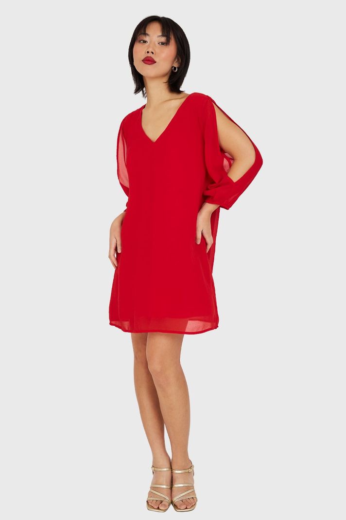 Vestido Corto Aberturas Mangas Rojo Nicopoly-1