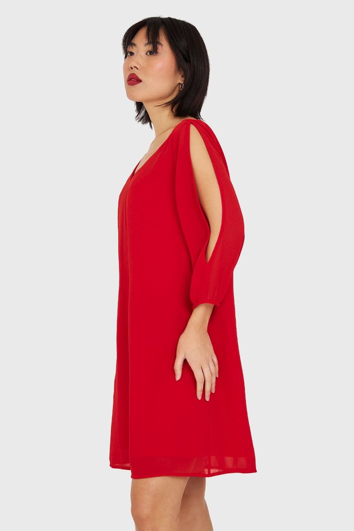 Vestido Corto Aberturas Mangas Rojo Nicopoly-2