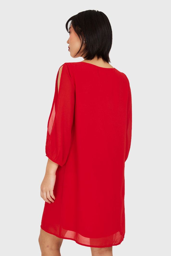 Vestido Corto Aberturas Mangas Rojo Nicopoly-3