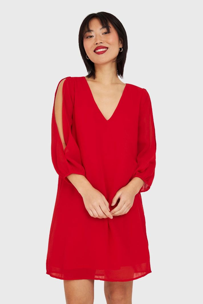 Vestido Corto Aberturas Mangas Rojo Nicopoly-4