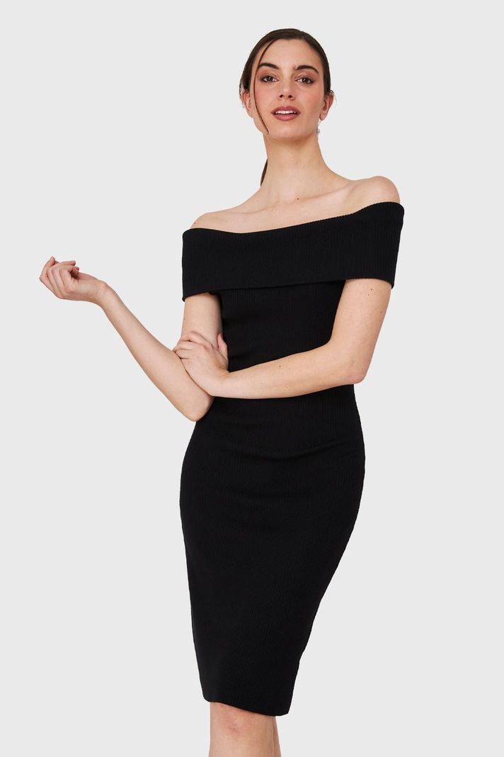 Vestido Acanalado Off The Shoulder Negro Nicopoly-0