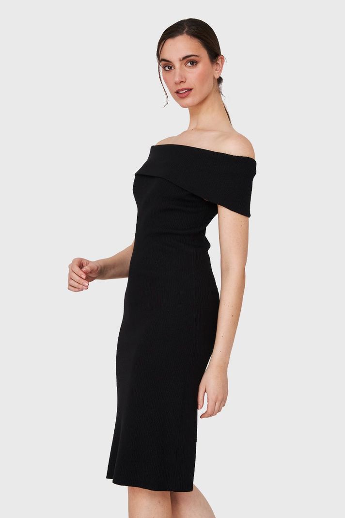 Vestido Acanalado Off The Shoulder Negro Nicopoly-2