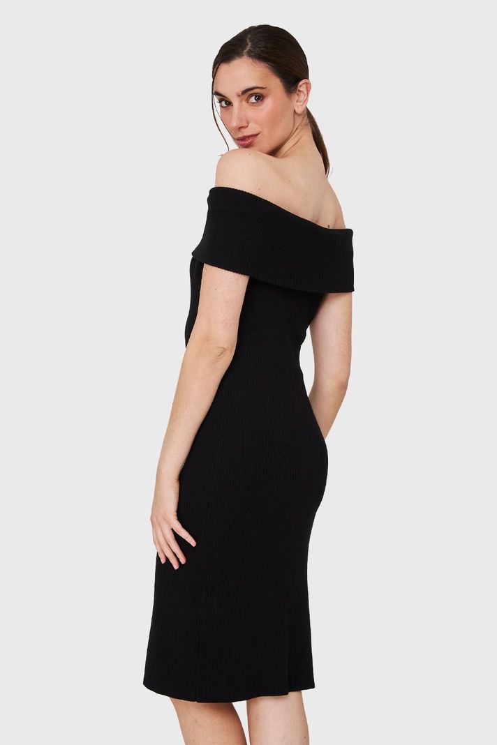 Vestido Acanalado Off The Shoulder Negro Nicopoly-3