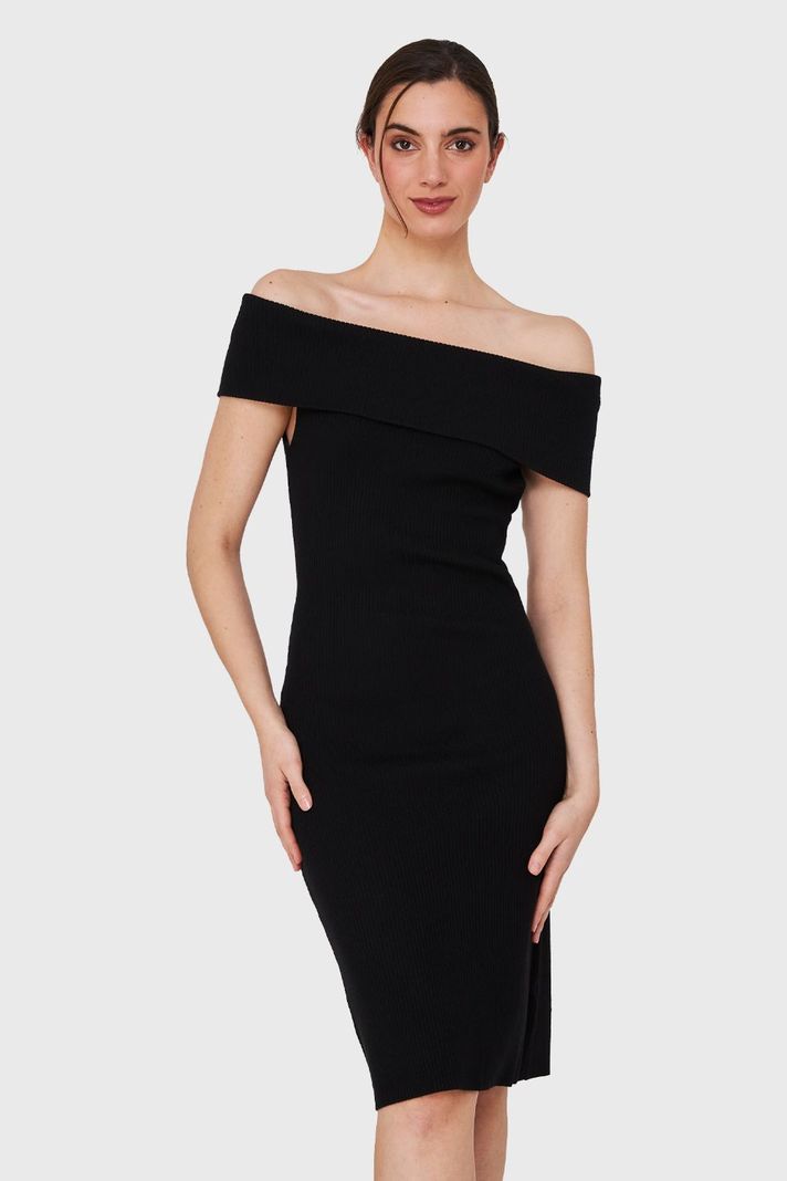 Vestido Acanalado Off The Shoulder Negro Nicopoly-4
