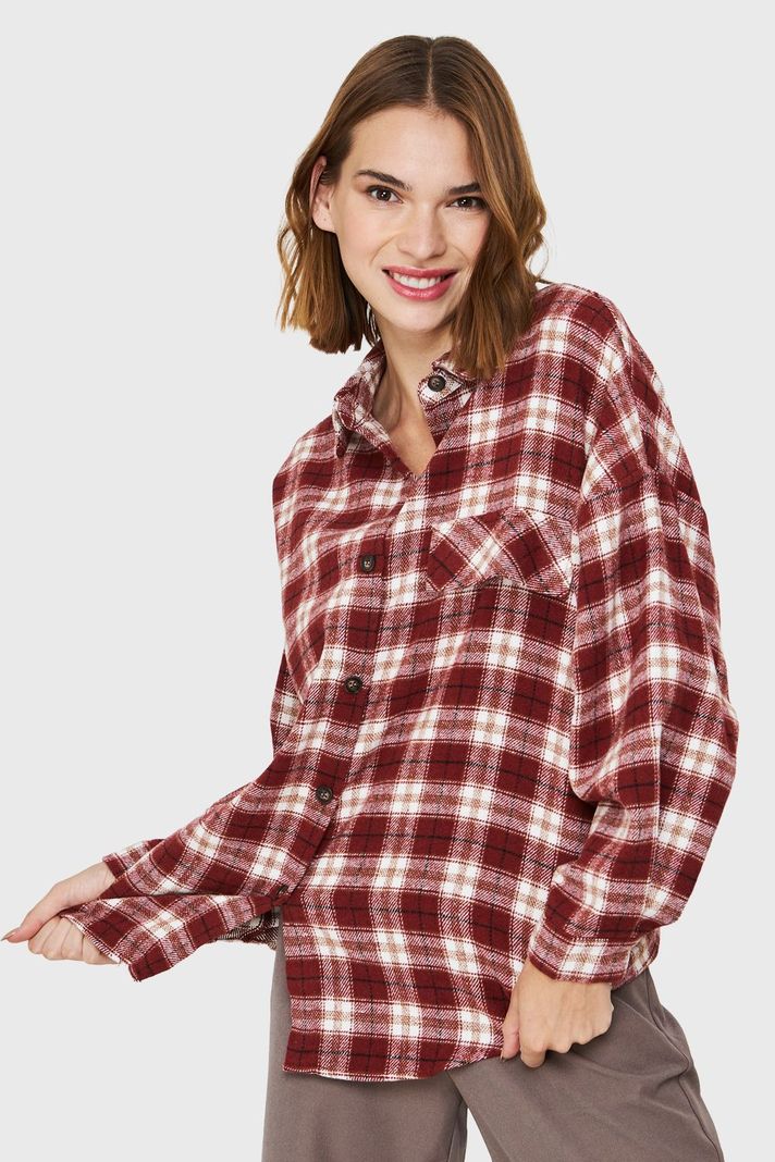 Camisa Tipo Franela Cuadrillé Burdeos Nicopoly