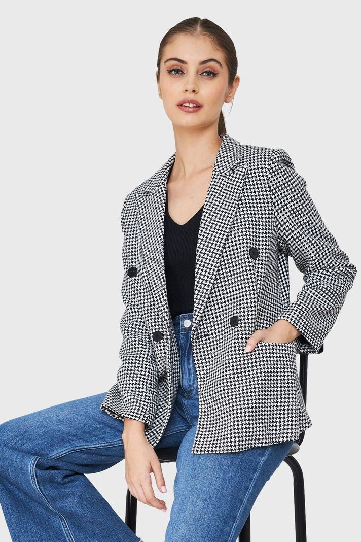 Blazer Cruzado Pied De Poule Blanco/Negro Nicopoly-0