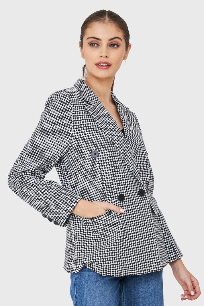Blazer Cruzado Pied De Poule Blanco/Negro Nicopoly-2