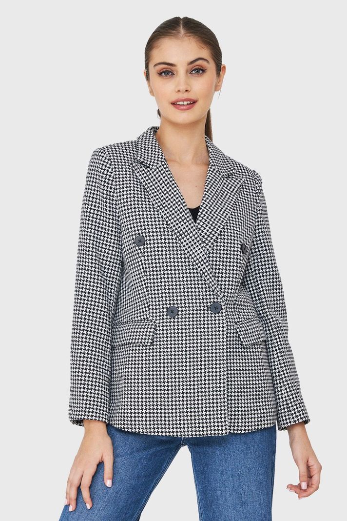 Blazer Cruzado Pied De Poule Blanco/Negro Nicopoly-4