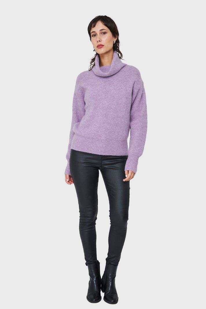 Sweater Acanalado Cuello Alto Lila Nicopoly-1