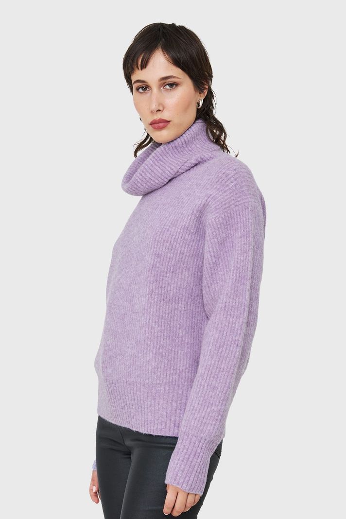 Sweater Acanalado Cuello Alto Lila Nicopoly-2