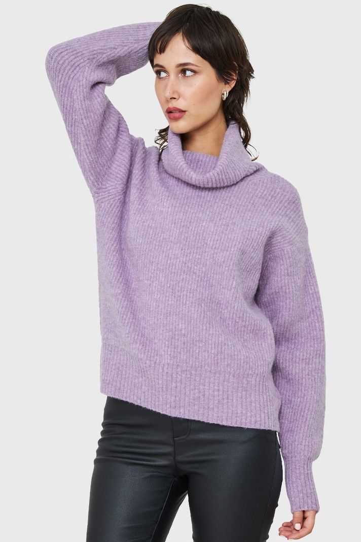 Sweater Acanalado Cuello Alto Lila Nicopoly-4