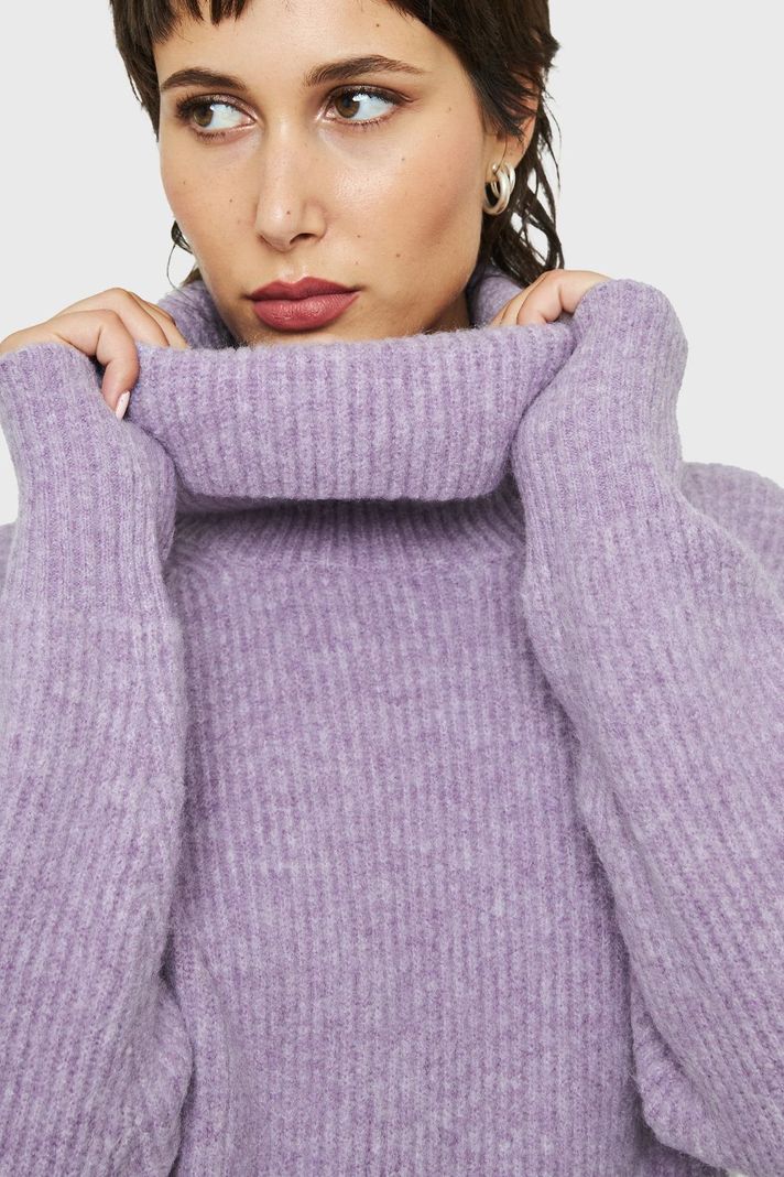 Sweater Acanalado Cuello Alto Lila Nicopoly-5