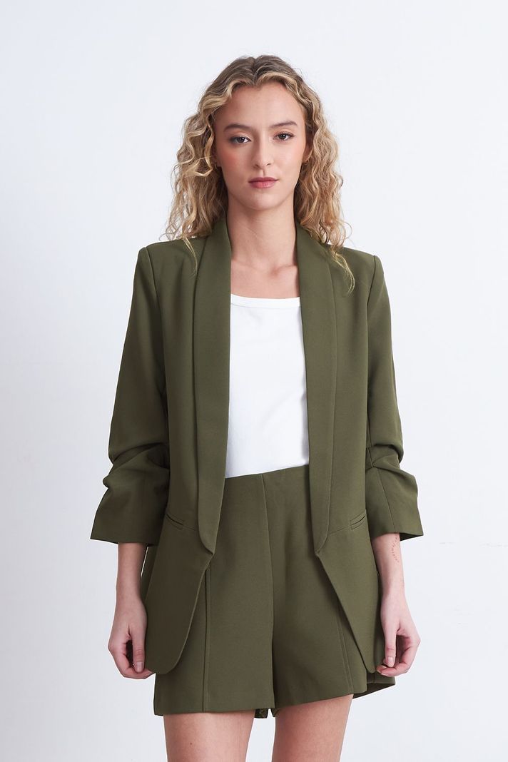 Blazer Manga 3/4 Ajustado con Solapas Oliva Nicopoly