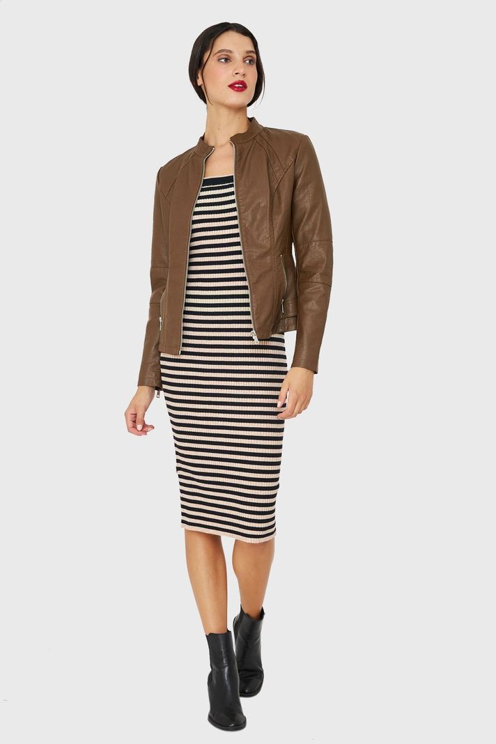 Chaqueta Mao Ecocuero Café Nicopoly-1