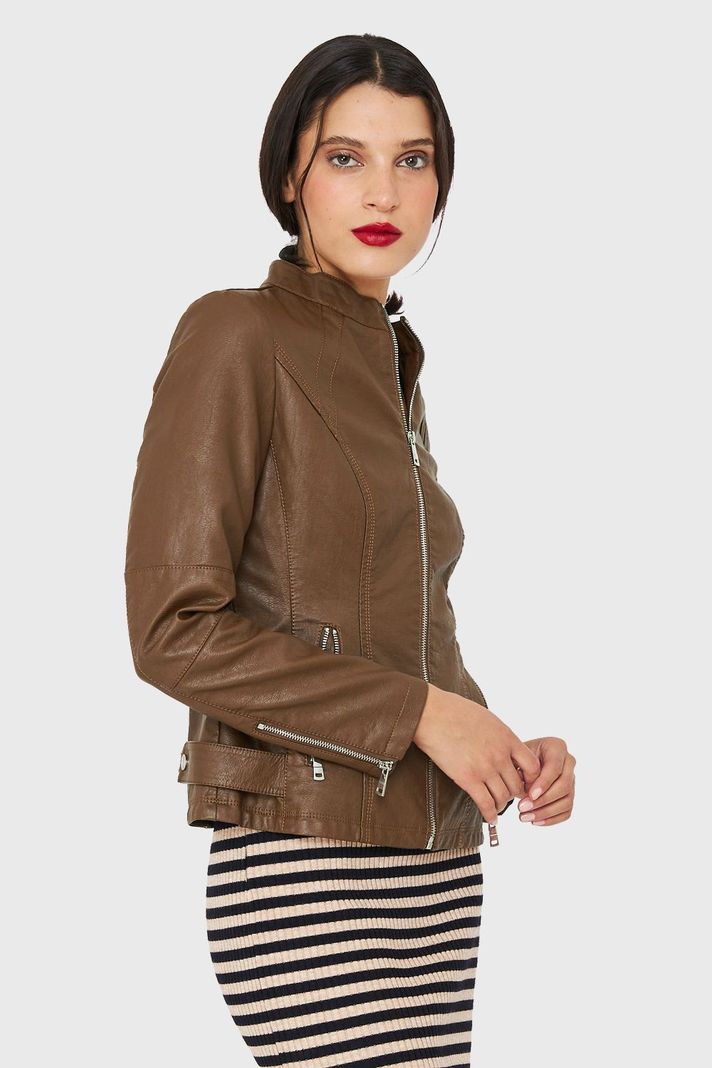Chaqueta Mao Ecocuero Café Nicopoly-2
