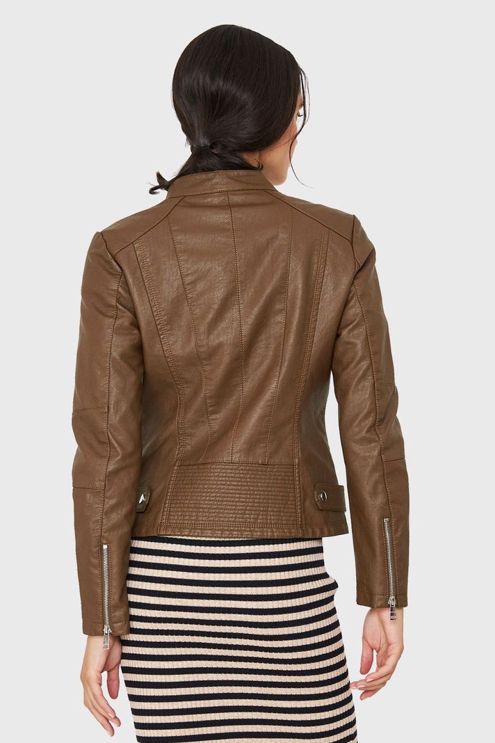 Chaqueta Mao Ecocuero Café Nicopoly-3