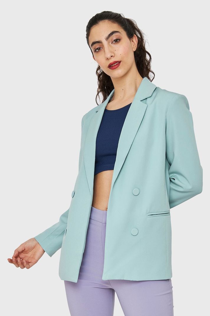 Blazer Botones Decorativos Celeste Nicopoly-0