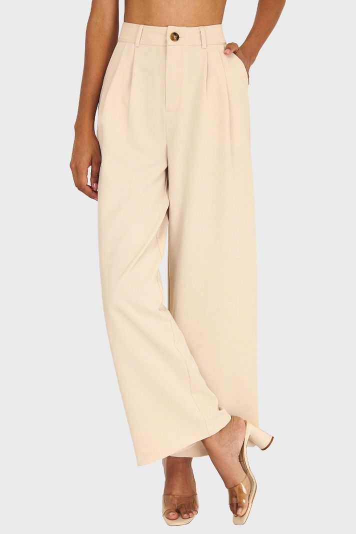 Pantalón Básico Pierna Ancha Beige Nicopoly-0