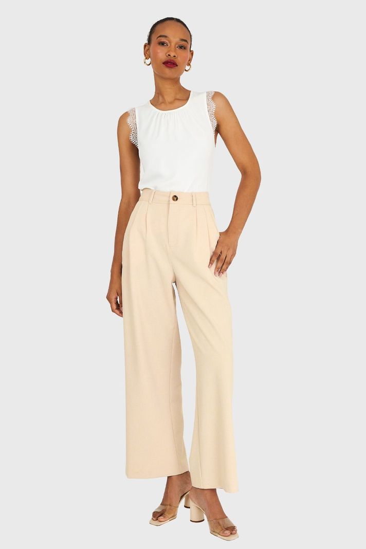 Pantalón Básico Pierna Ancha Beige Nicopoly-1