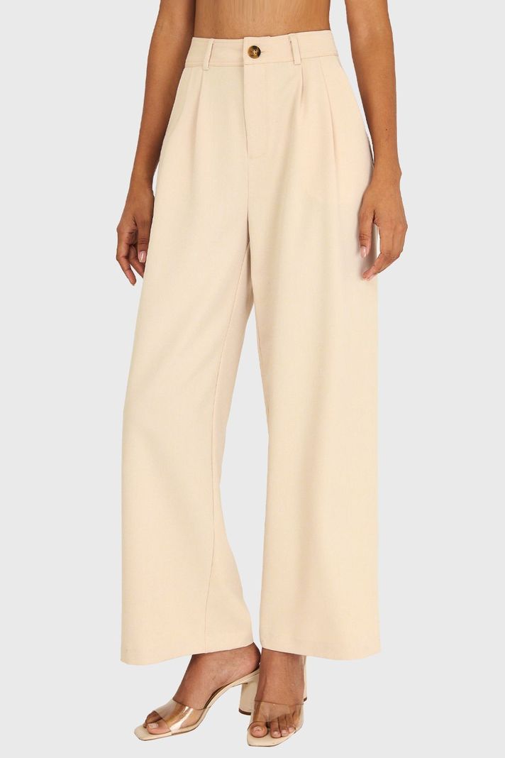 Pantalón Básico Pierna Ancha Beige Nicopoly-4