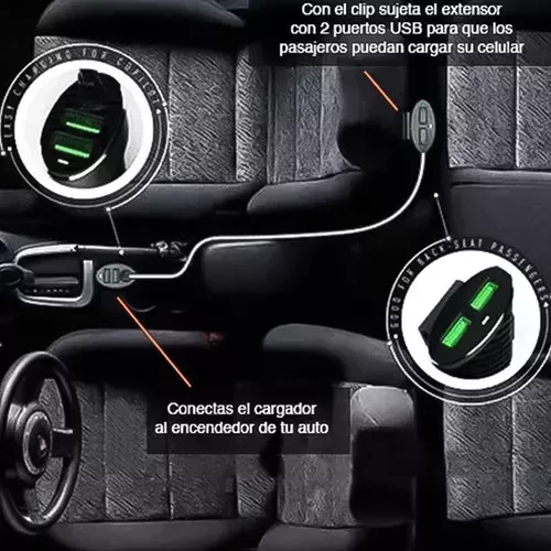Cargador Usb Auto Con Alargador 4 Puertos 1 Metro -4