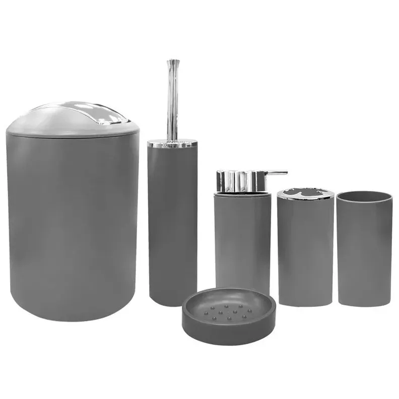 Set Juego De Baño 6 Piezas Accesorios Elegan Gris-4
