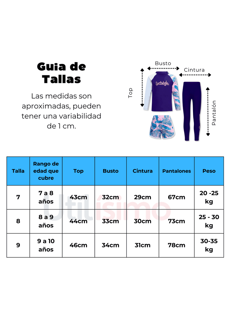 Traje de Baño de Tres piezas Manga Larga Niño 7 a 10 años-2